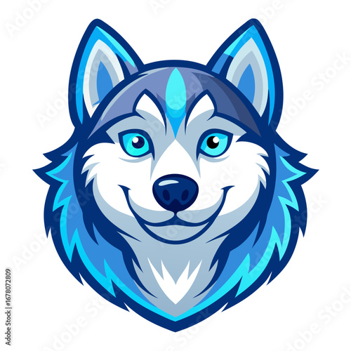 Bright Husky Mascot with Light Blue-and-White Gradients