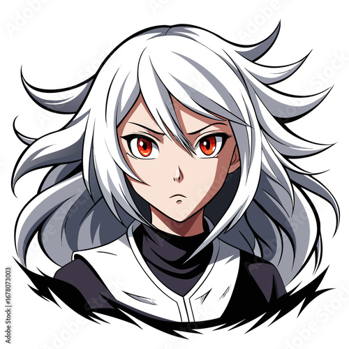 White-Haired Anime Girl with Determined Gaze and Speedline Effects
