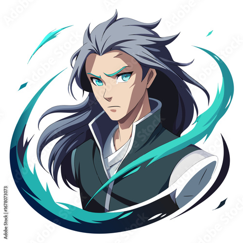 Anime Character in Motion with Long Hair Trails and Glowing Accents