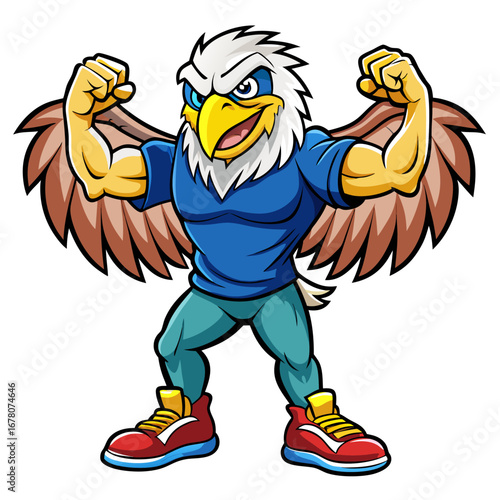 Playful Eagle Mascot Flexing Wings in Bright Cartoon Vector Style