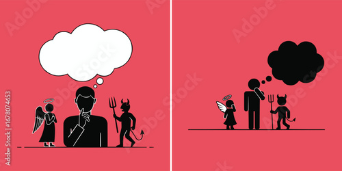 Angel and devil on shoulder illustration symbolizing good vs evil choices morality ethics and decision making concept for t shirt design