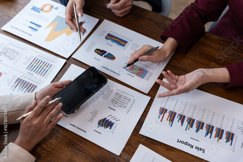 Business strategy discussion corporate office meeting content professional environment collaborative viewpoint data analysis concept