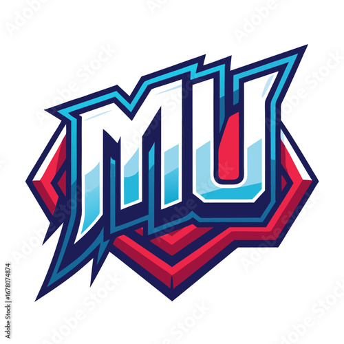 Bold “MU” Initials with Abstract Connections in Vector Esport Design