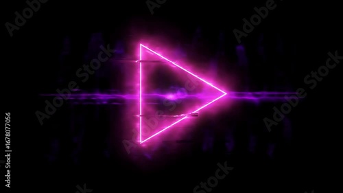 Wallpaper Mural Vibrant pink neon triangle with digital glitch effects on a dark background, resembling a modern play button. Torontodigital.ca