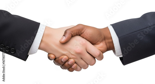 Diverse businessmen shaking hands symbolizing partnership success
