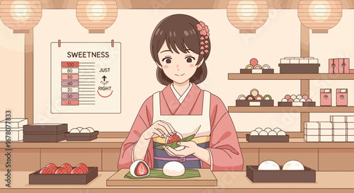 Japanese confectioner prepares fresh strawberry mochi with a delicate touch