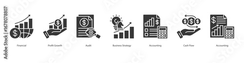 Financial Audit banner web icon set vector illustration concept with icon of financial, profit growth, audit, business strategy, accounting, cash flow, accounting