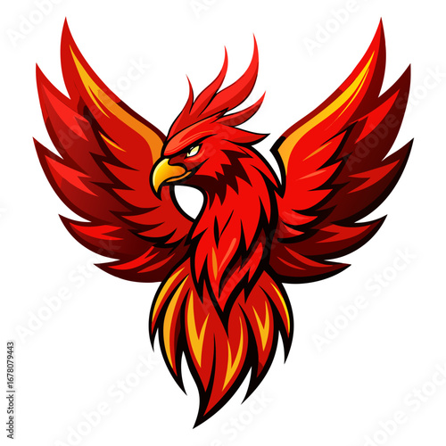 Aggressive Phoenix-Inspired Red Bird with Dark-to-Light Gradient Contrast