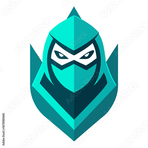 Turquoise Ninja Mask Icon with Geometric Hood Lines