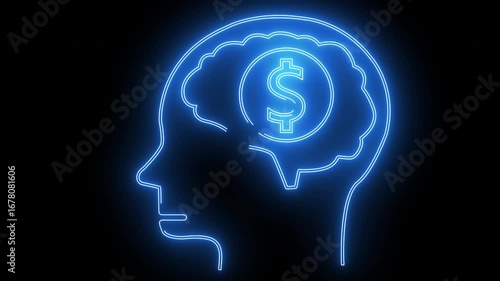 Wallpaper Mural human brain head icon and dollar coin icon with neon effect Torontodigital.ca