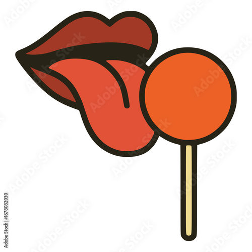 tongue licking lollipop flat color vector illustration template design