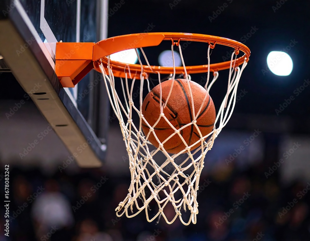 Fototapeta premium Basketball in hoop, close-up shot