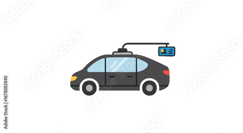 Illustration of a car with a dashcam attached to the roof.