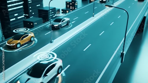 Wallpaper Mural Autonomous Vehicles Navigating a City Highway at Night Torontodigital.ca