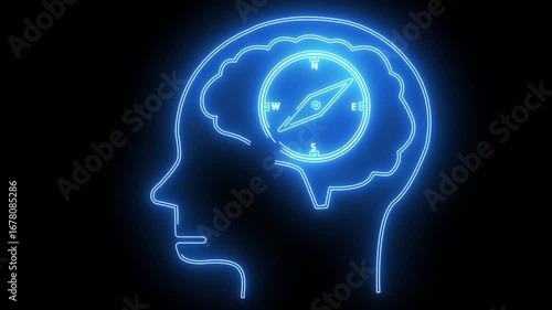 Wallpaper Mural human brain head icon and compass icon with neon effect Torontodigital.ca