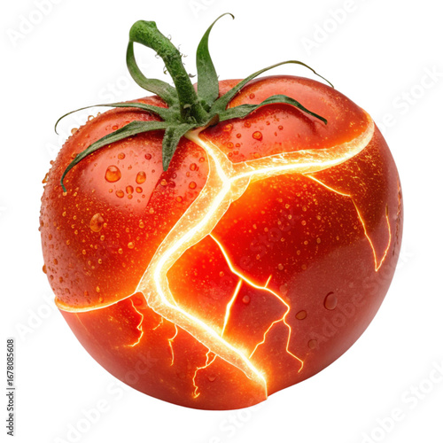 Energized tomato bursts with flavor, a vibrant symbol of freshness and nutritional power, perfect for food innovation and health campaigns