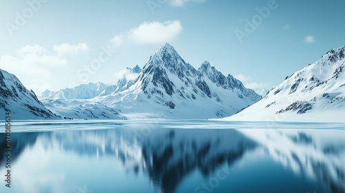 Wallpaper Mural snow-covered mountain range with lake reflection under blue sky, winter landscape panorama for banner or presentation background showcasing ice and water concepts Torontodigital.ca