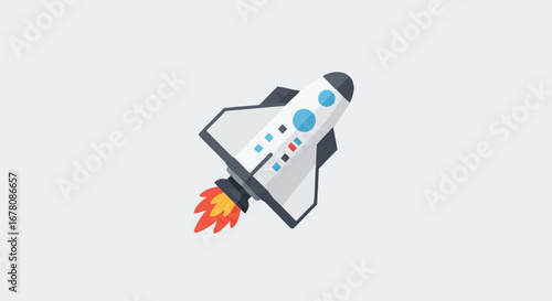 Cartoon illustration of a rocket ship launching into space on a white background.