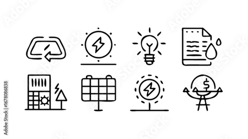 Renewable energy icons set vector illustration for sustainable resources and eco friendly power generation