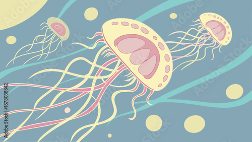 Pastel jellyfish illustration art print for ocean lovers and sea life enthusiasts underwater scene drawing
