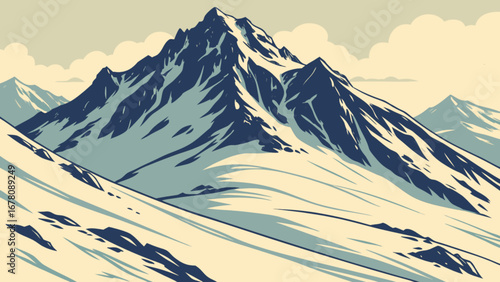 Scenic mountain landscape vector illustration snow capped peaks for outdoor adventure and nature lovers art