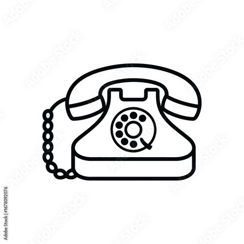 Classic rotary dial telephone icon isolated on white background simple line art