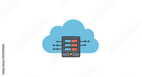 Cloud server with data storage and network connections for computing.