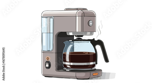 Coffee maker brewing a fresh pot of coffee, with steam rising from the carafe.