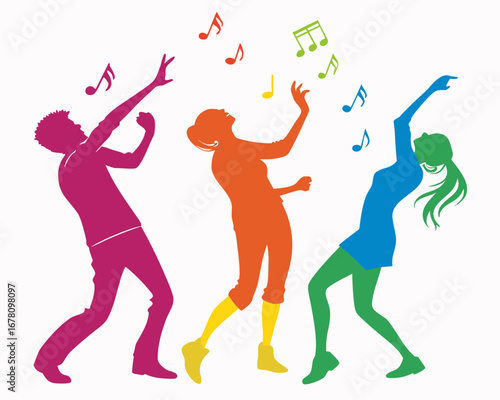 Silhouette of dancing people, party theme, vector illustration