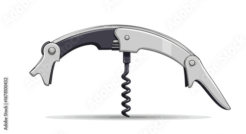 Winged corkscrew wine bottle opener illustration with black and gray handles.