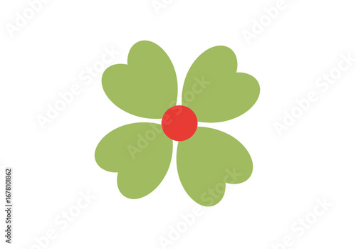 Simple four petal flower design with red center on white background representing nature and growth