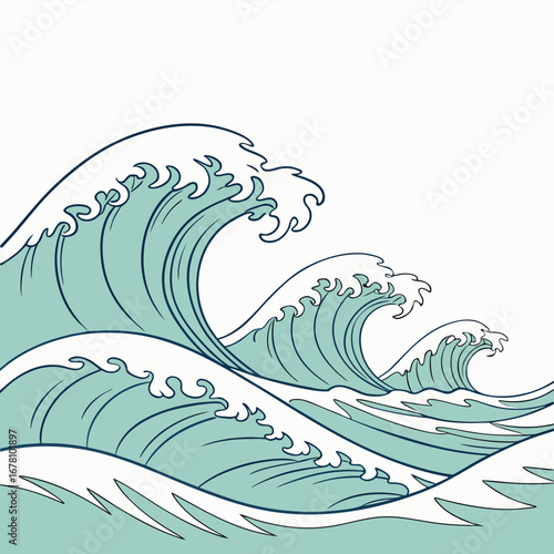 Dynamic illustration of rolling sea waves, a conceptual representation of oceanic power and natural force