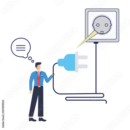 businessman connect plug and socket conversation dialogue and speech bubble solving communication problem success discussion connection idea, speech bubble chat goal discuss, communication talk stock 