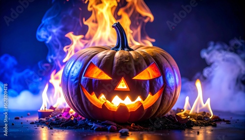 燃えているハロウィンのかぼちゃ