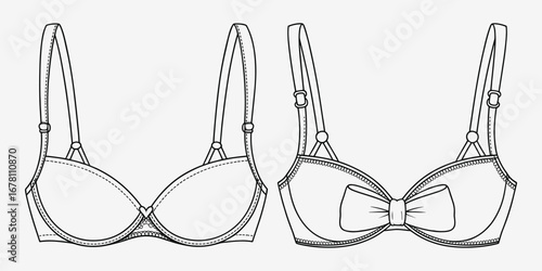 Front and back view of a white bra with bow detail and adjustable straps apparel clothing