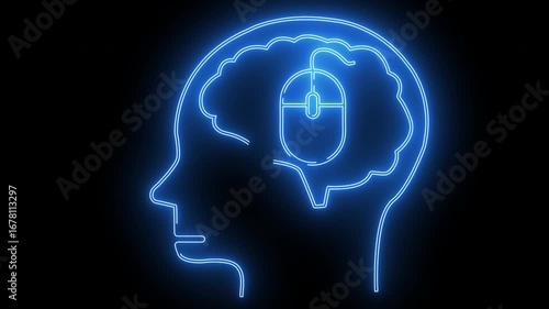 Wallpaper Mural human brain head icon and laptop mouse icon with neon effect Torontodigital.ca