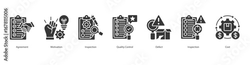 Quality Agreement banner web icon set vector illustration concept with icon of agreement, motivation, inspection, quality control, defect, inspection, cost