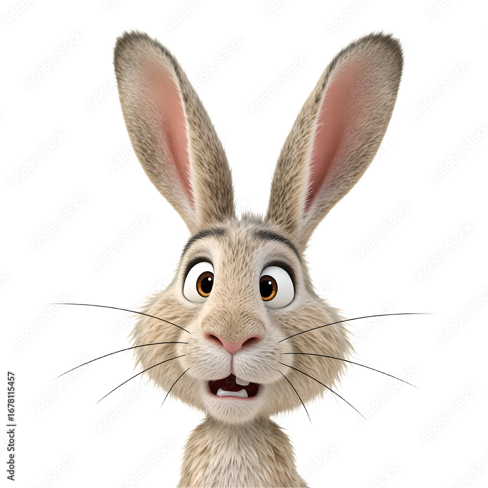 Obraz premium Surprised Hare Looking Upward with Long Ears and Brown Eyes on Black