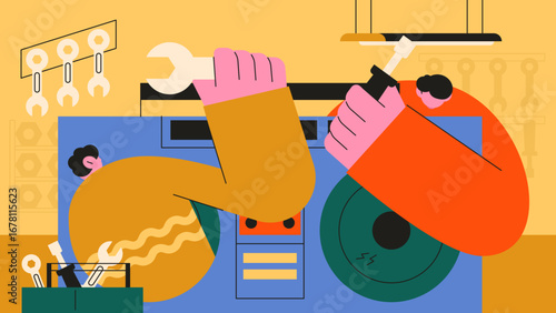 vector illustration handdrawn about DIY Repari Culture Illustration