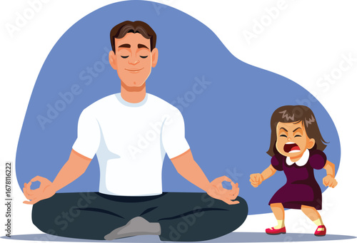 Father Keeping Calm Next to his Daughter. Screaming Vector Cartoon Illustration
 
Spoiled bratty daughter trying to make her dad react while he keeps his composure  
