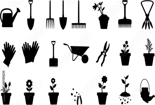 Gardening Icon Set (Flat Silhouette Version)
