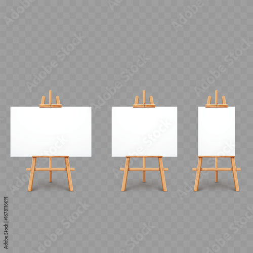 Set of White Realistic Easels with Blank Canvas. Art. Vector