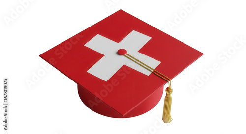 Switzerland education concept graduation cap with swiss flag isolated on transparent background