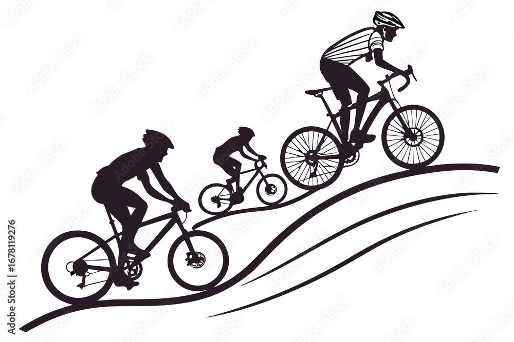 Obraz premium Mountain bike silhouette set isolated on transparent background cyclist on bicycle riding