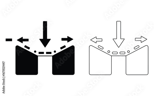 Black and white icons showing pressure application and outward movement arrow force