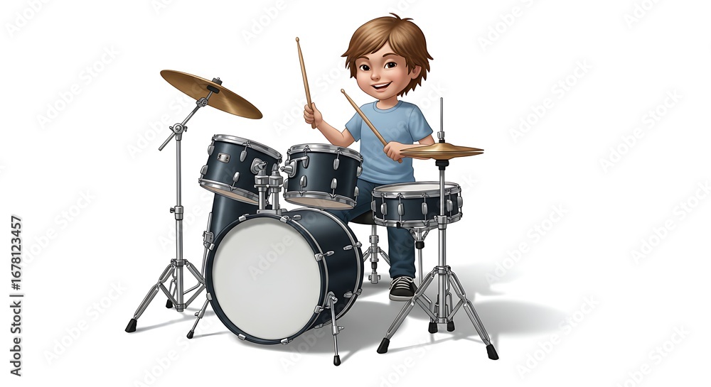 Fototapeta premium Boy Drummer: Animated Musical Passion