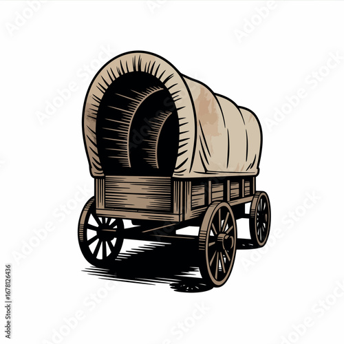 Vintage covered wagon illustration in western style