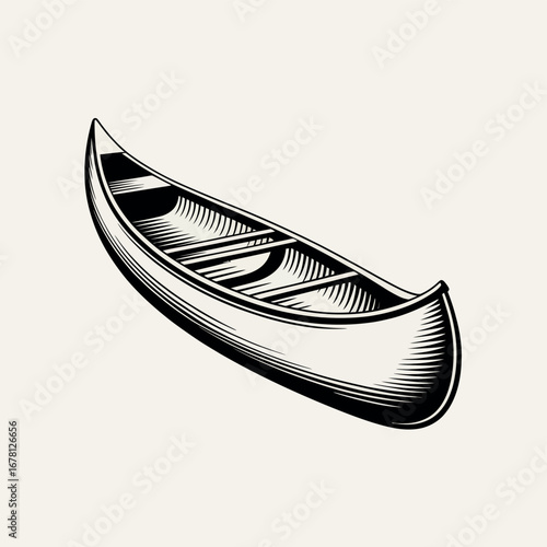 Vintage hand drawn illustration of an empty canoe