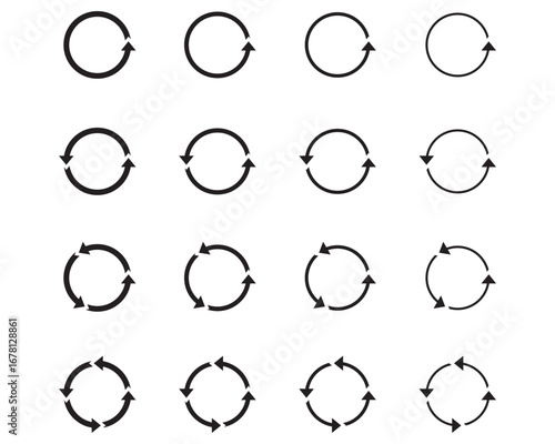 16 arrow pictogram refresh reload rotation loop sign set.