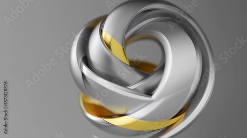 Abstract metallic form with gold accents